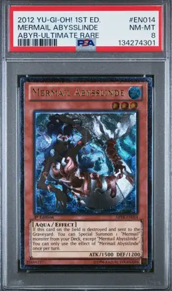 Yugioh PSA 8 NM-MT Mermail Abysslinde ABYR-EN014 Ultimate Rare 1st Ed 2012 - Image 1