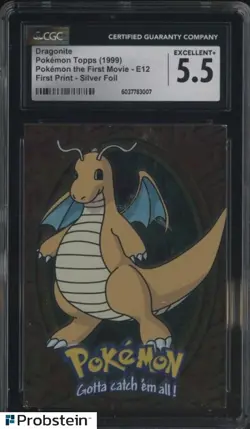 1999 Pokemon Topps The First Movie First Print Silver Foil E12 Dragonite CGC 5.5 - Image 1