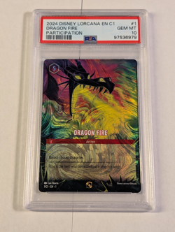 Disney Lorcana Dragon Fire DLC Participation Enchanted Promo 1/C1 PSA 10 Gem Mt - Image 1
