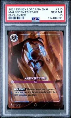 2024 DISNEY LORCANA EN 6-AZURITE SEA ENCHANTED #210 MALEFICENT'S STAFF PSA 10 - Image 1