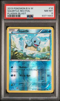 PSA 8 NM-MT Pokemon Squirtle Plasma Blast Reverse Rev Holo Foil Rare #14 - Image 1