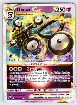 Unown VSTAR 066/195 2022 Silver Tempest Pokemon Card TCG Ultra Rare Full Art Nm - Image 1