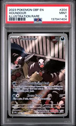 2023 POKEMON OBF EN-OBSIDIAN FLAMES ILLUSTRATION RARE #204 HOUNDOUR PSA 9 - Image 1