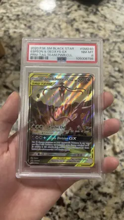 Pokemon Espeon & Deoxys GX SM240 TAG TEAM Promo Holo SM Black Star PSA 8 - Image 1