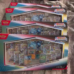 4x Pokemon Prismatic Evolutions Lucario ex & Tyranitar ex Premium Collection Box - Image 1