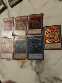 Lot Of 7 Yu-Gi-Oh TCG Egyptian Gods Ra Obelisk Slifer Legendary Exodia Incarnate - Image 1