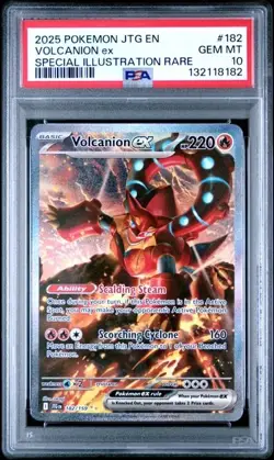 2025 Pokemon JTG EN Volcanion ex 182/159 Special Illustration Rare PSA 10 - Image 1