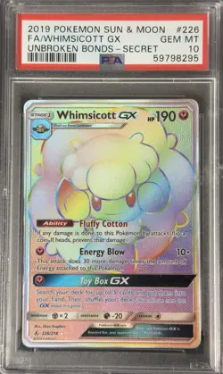 2019 POKEMON SUN & MOON UNBROKEN BONDS FA/WHIMSICOTT GX#226 SECRET PSA 10 - Image 1