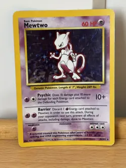 Pokemon TCG Mewtwo 1999 Base Set #10/102 Unlimited Rare Holo Card Pokemon #10 - Image 1