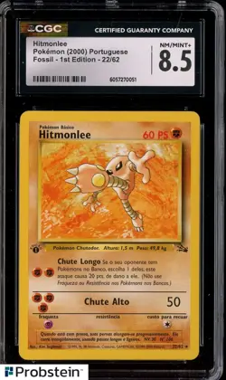 2000 Pokemon Portuguese Fossil 1st Edition #22/62 Hitmonlee CGC 8.5 NM-MT+ - Image 1