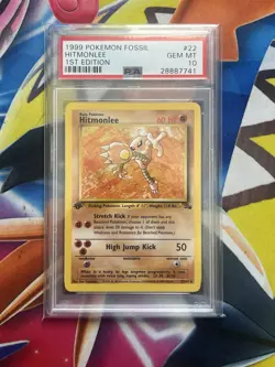 PSA 10 Hitmonlee 22/62 1st Edition Fossil Non Holo Rare Pokemon Card - Image 1