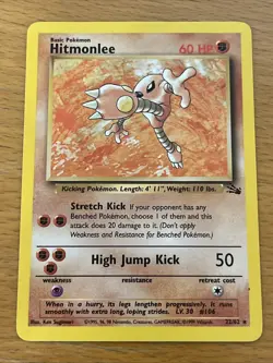 1st Edition Hitmonlee 22/62 Fossil Set Rare Vintage 1999 Pokemon Card - NM - Image 1