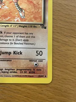 1st Edition Hitmonlee 22/62 Fossil Set Rare Vintage 1999 Pokemon Card - NM - Image 5