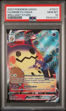 2022 Pokemon Brilliant Stars Mimikyu Vmax TG17/TG30 PSA 10 Gem Mint Full Art - Image 1