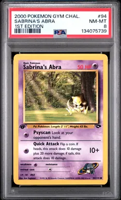 2000 Pokemon Gym Challenge #94 Sabrina's Abra 1st Edition PSA 8 NM-MT - Image 1