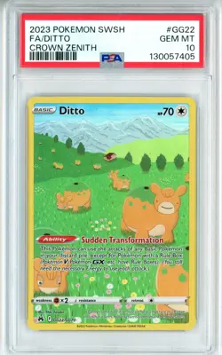 PSA GEM MT 10 Pokemon TCG Ditto GG22/GG70 Crown Zenith: Galarian Gallery Holo - Image 1