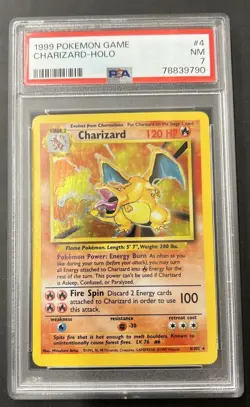 1999 Pokemon Base Set Unlimited #4 Charizard Holo PSA 7 - Image 1