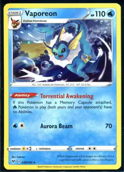 VAPOREON 030/185 RARE VIVID VOLTAGE COSMOS HOLO Pokemon NEAR MINT - Image 1