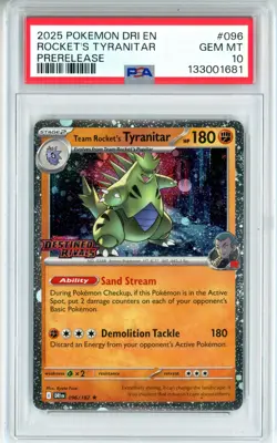 PSA GEM MT 10 Pokemon TCG Team Rocket's Tyranitar (Prerelease) 096/182 Holo - Image 1