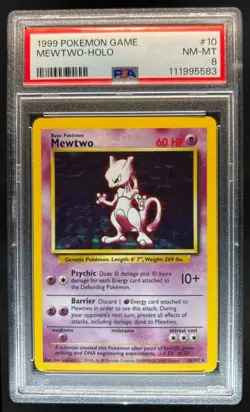 1999 Pokemon Unlimited Mewtwo Rare Holo #10/102 PSA 8 - Image 1