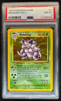 1999 Pokemon Unlimited Nidoking Rare Holo #11/102 PSA 8 - Image 1