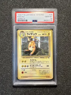 1998 Pokemon Japanese Vending Series 2 - RAICHU #26 - GRADED PSA 10 - GLOSSY - Image 1