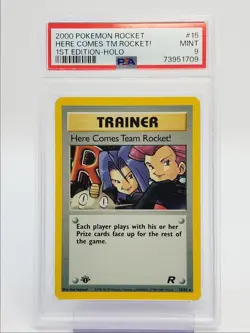 HERE COMES TEAM ROCKET 2000 POKEMON ROCKET 1ST EDITION HOLO 15/82 PSA 9 Q0907 - Image 1