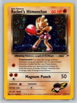 SWIRL Rockets Hitmonchan 11/132 Gym Heroes Set Holo Pokemon Card LP - Image 1