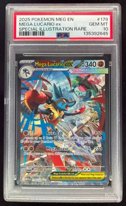 2025 Pokemon Mega Evolution #179 Mega Lucario Special Illustration Rare PSA 10 - Image 1