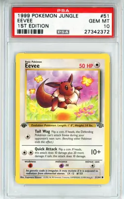 PSA GEM MT 10 Pokemon Trading Card Game Eevee 51/64 Jungle Regular 1st Edition - Image 1