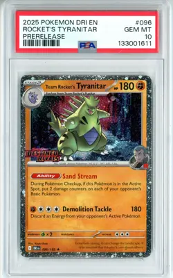 PSA GEM MT 10 Pokemon TCG Team Rocket's Tyranitar (Prerelease) 096/182 Holo - Image 1
