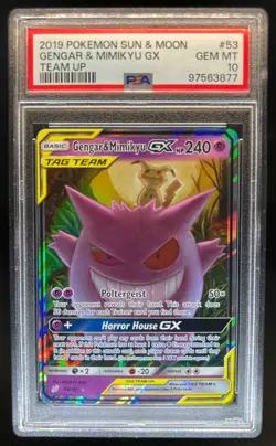 2019 Pokemon Sun & Moon Team Up Gengar Mimikyu Holo #53/181 PSA 10 - Image 1