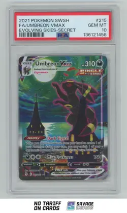 2021 Pokemon Sword & Shield Evolving Skies Full Art Secret Umbreon VMAX PSA 10 - Image 1