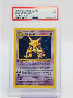 ALAKAZAM 1999 POKEMON 1ST EDITION SHADOWLESS HOLO 1/102 PSA 3 Q0907 - Image 1