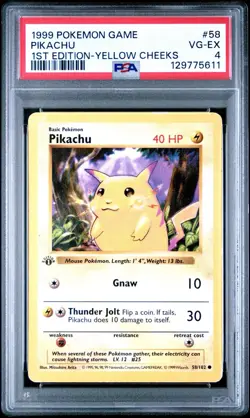1999 Pokemon Pikachu 1st Edition Shadowless 058/102 PSA 4 VG-EX Yellow Cheeks - Image 1