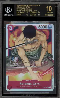 One Piece CCG Roronoa Zoro Super Pre-Release ST01-013 BGS 10 BLACK LABEL - Image 1