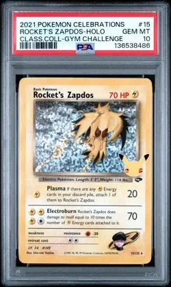 2021 POKEMON CELEBRATIONS CLASSIC COLL #15 ROCKET'S ZAPDOS-HOLO PSA 10 - Image 1