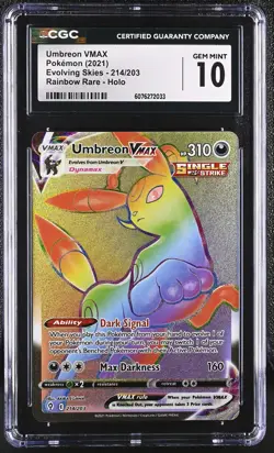 CGC 10 Umbreon VMAX 214/203 Evolving Skies Rainbow Secret Rare Holo Pokemon Card - Image 1