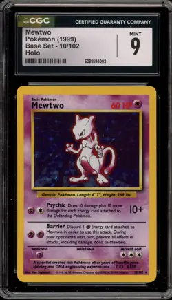 Pokemon Mewtwo Base Set Unlimited Holo Rare #10 CGC 9 Mint - Image 1