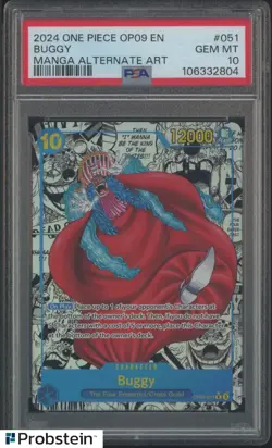 2024 One Piece OP09 EN Manga Alternate Art #051 Buggy PSA 10 GEM MINT - Image 1
