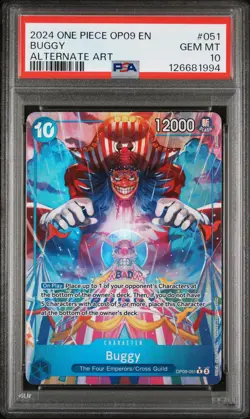 2024 One Piece #51 Buggy PSA 10 Alternate Art Rare OP09-051 ALT Emperors World - Image 1
