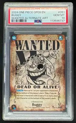 2024 One Piece OP09 EN Wanted Alternate Art #051 Buggy PSA 10 - Image 1