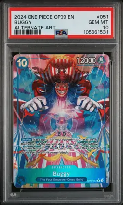 2024 One Piece #51 Buggy PSA 10 Alternate Art Rare OP09-051 ALT Emperors World - Image 1