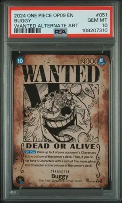 2024 One Piece Op09-Emperors New World Buggy Wanted Alternate Art PSA 10 #051 - Image 1