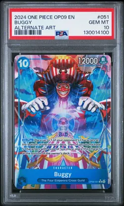 2024 ONE PIECE OP09-EMPERORS IN THE NEW WORLD ALTERNATE ART #051 BUGGY PSA 10 - Image 1