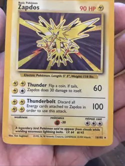 Zapdos 016/102 Unlimited Base Set Holo Pokemon Card Vintage Old School - Image 3