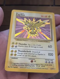Zapdos 016/102 Unlimited Base Set Holo Pokemon Card Vintage Old School - Image 5
