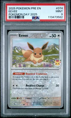 PSA 9 Eevee 074/131 Pokemon Day 2025 Reverse Cosmos Holo - Image 1