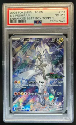 2025 Pokemon SV Journey Together JTG EN N's Reshiram Full Art #167/159 PSA 8 - Image 1