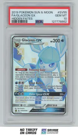 2019 Pokemon Sun & Moon Hidden Fates Glaceon GX PSA 10 #SV55/SV94 - Image 1